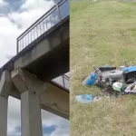Motociclista herido tras chocar contra las rejas de un puente peatonal y caer al vacío